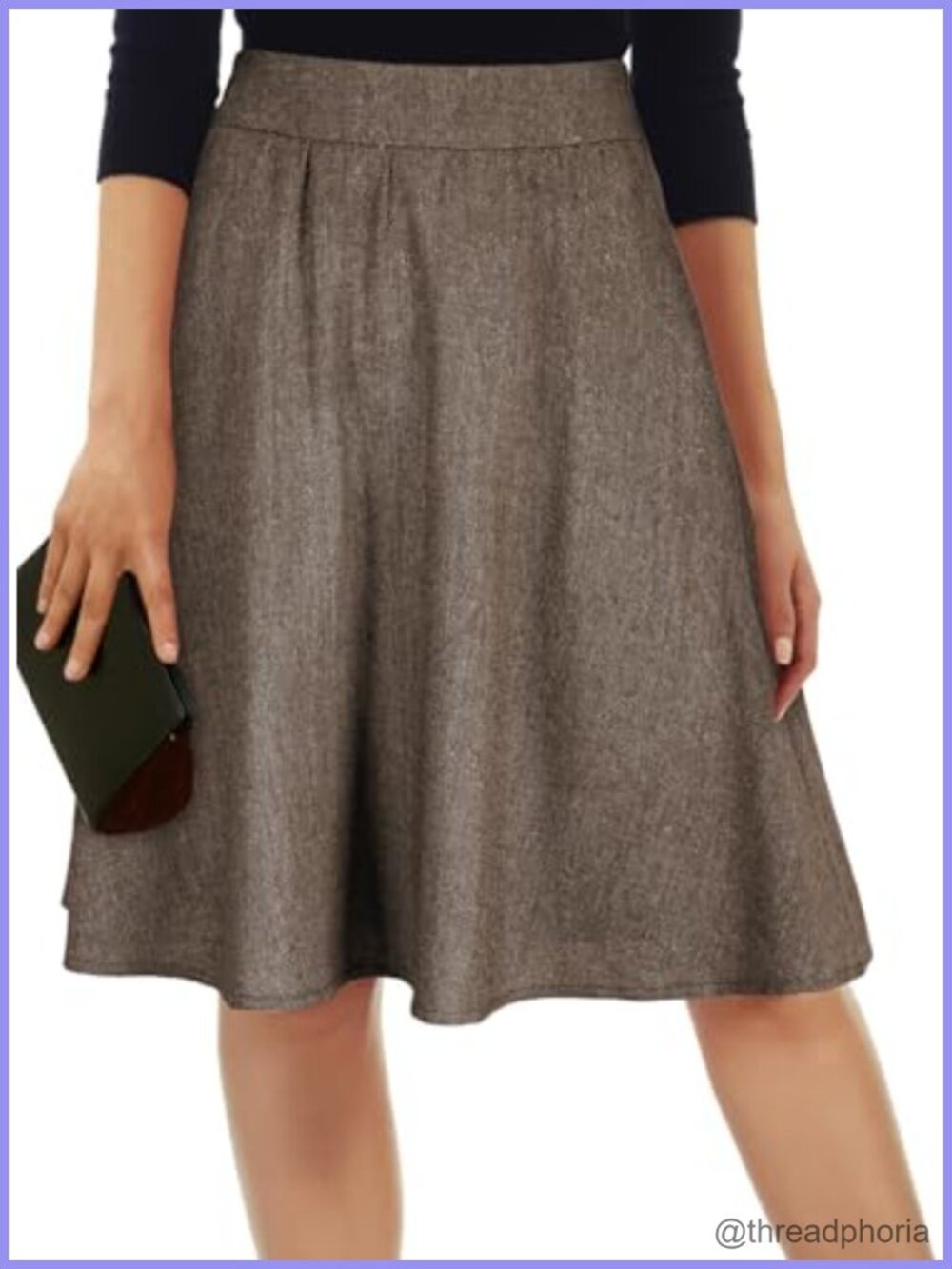 Tweed High Waisted A-Line Pleated Midi Skirt with Pockets